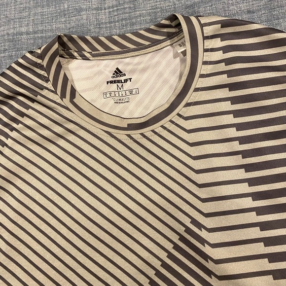 adidas Other - Adidas Mens Striped Performance T-Shirt Grey Black Short Sleeve Athletic Tee